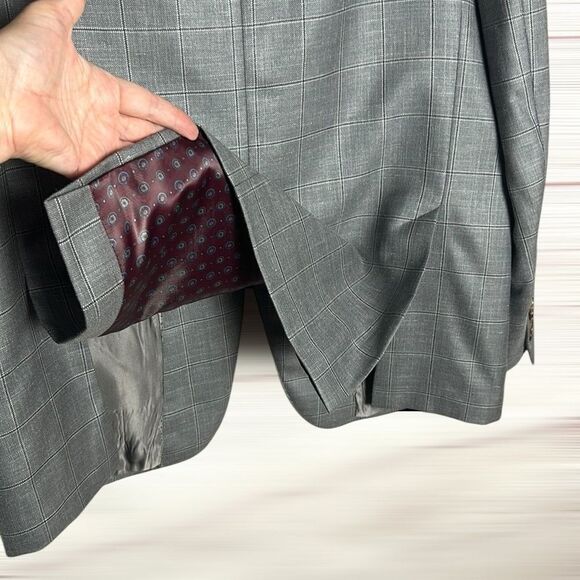 Ralph Lauren Gray Suit Jacket Blazer Gray Plaid Wool Silk Linen Blend 42L - Picture 9 of 16